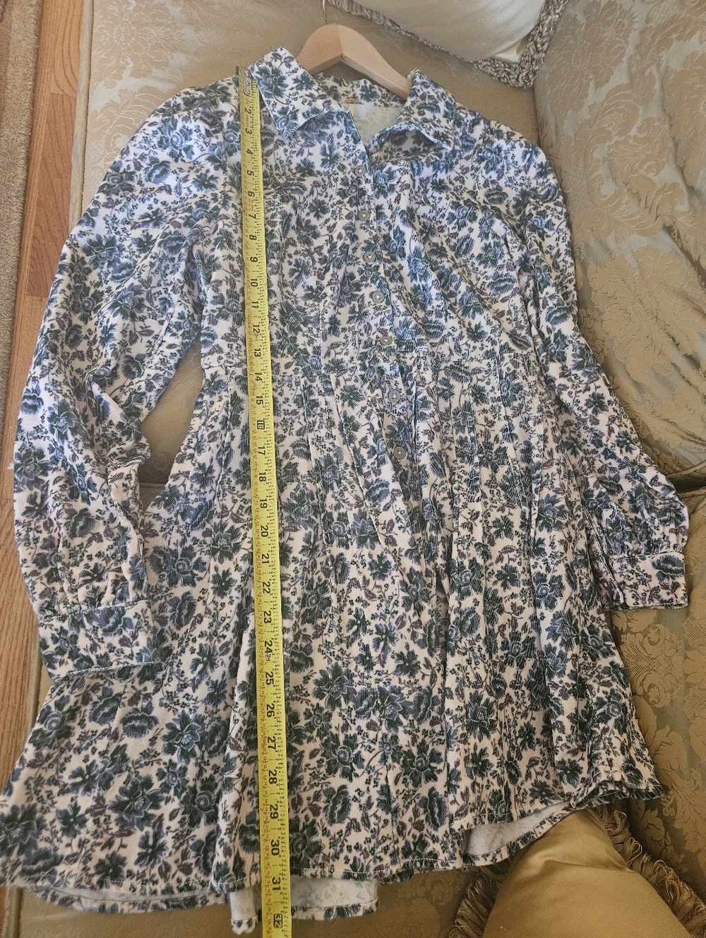 Free People CorduroyBlue and White Floral Mini Dress - Picture 5 of 17